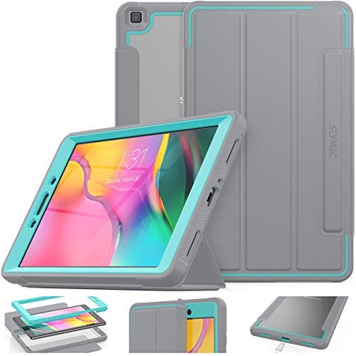 SEYMAC stock Case for Samsung Galaxy Tab A 8.0 Case (SM-T290/T295/T297), Shock-Proof Lightweight Cover with [Screen Protector] Stand [Clear Backing] for Galaxy Tab A 8.0’’ 2019 (Gray/SkyBlue)