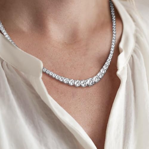 SICHCIS 1ct VVS1 Moissanite V-Shaped 3mm Diamond Tennis Necklace - 925 Sterling Silver & 14k White Gold Plated