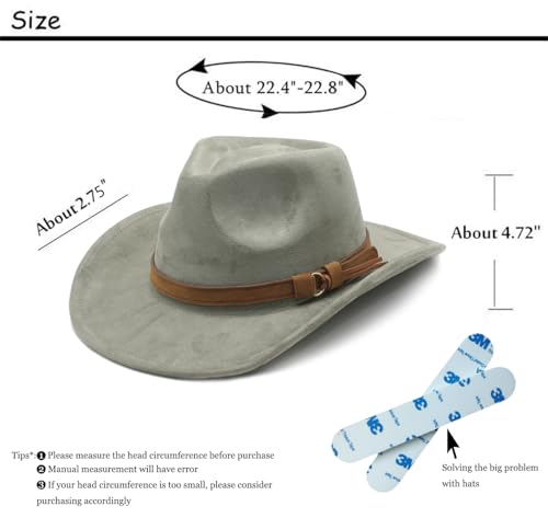 Image of Unisex Western Suede Cowboy Cowgirl Hat Classic Wide Brim Fedora Hat for Men &Women