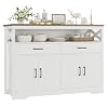 HOSTACK 47 Modern Farmhouse Sideboard Buffet Cabinet Wood Buffet Storage Cabinet with Drawers Shelves Large Coffee Bar Cabinet with Storage Microwave Stand for Kitchen Dining Room White Brown