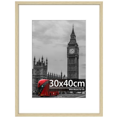 Tinkeps 30x40 Oak Wood Picture Frame Engineered Wood and Plexiglass 30x40 Photo Frame with Mount for A4 Prints Photos and Posters Wall Mountable
