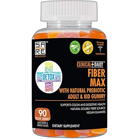 CLINICAL DAILY Fiber Max, Vegan High Fiber Gummies for Adults & Kids. Constipation Relief for Adults and Kids. Prebiotic Inulin Fiber Supplement Gummies. 90 Gluten-Free Laxative Gummies for Gut Repair Cover