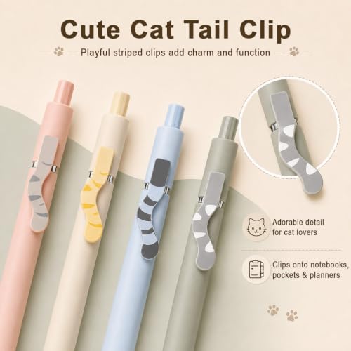 VICO Cat Pens, 4 Pcs Cute Kawaii Gel Pens, 0.5mm Black Ink Fine Point Retractable Pens, Quick Dry Smooth Writing, Back to School Supplies & Cat Lover Gifts