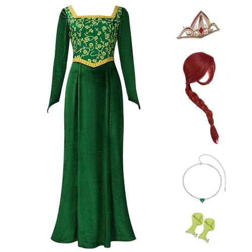 Cuzeolin Prinzessinnen-Kostümkleid für Damen, lange Ärmel, grünes Samtkleid, elegantes Partykleid, Größe XS