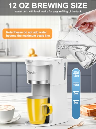 Image of Small Single Serve Coffee Maker, Fast Brew for K-Cup & Ground Coffee, 6-12 Oz Brew Sizes, One-Button Single Cup Coffee Maker, Coffee Machine with Descaling Reminder,White,9.45 Inches