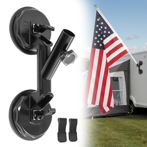Quick Flag Mount for RVs, New Upgrade Suction Cup Flagpole Holder, Strong Suction Heavy Duty Metal RV Flag Pole Mount Compatible with Camper, Truck, Boats, Yachts