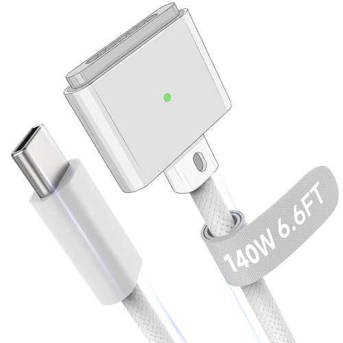 Magnetic 3 Cable USB-C 6.6FT Compatible with M5/M4/M3/M2 MacBook Air Pro Charger 140W Safe 3 Cable for MacBook Air (13/15 2026/2025/2024/2023/2022) Pro (16/14 2026/2025/2024/2023/2021) White