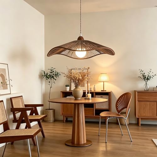 YZSJ Lustre Rétro Style Bohème Lampe Suspendue Japonaise En Bois Créative Luminaire Tressé À La Corde De Chanvre Style Wabi Sabi Adapté Pour Salon Chambre Restaurant Café Bar Douille E27(marron,40cm)