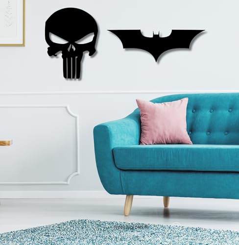 Image of TWIGGY Superhero 6mm MDF Wooden Wall Decor Set for Home, Office, or Gaming Room, Gift, Anime (pack of 2 | The Dark Knight,Punisher)