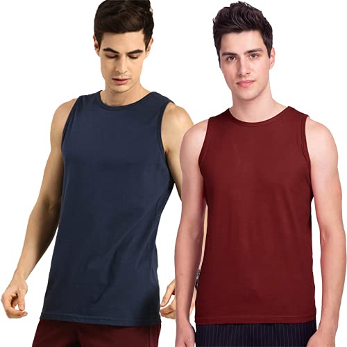 organic chics Round Neck Sleeveless Plain-Solid 100% Cotton Men's Vest (Combo of 2)-picture-41