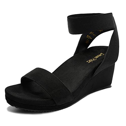 DREAM PAIRS Women's Elastica Ankle Strap Open Toe Platform Wedge Sandals (Black/5, 8.5)