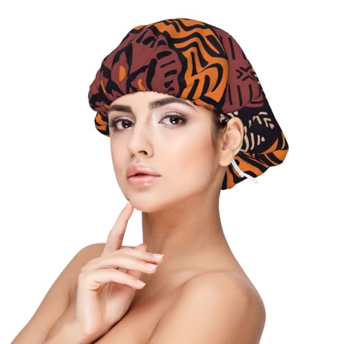 Double Layer Reversible Hair Wrap Satin Sleep African Mud Cloth Tribal Cap Bonnet for Braid Curly Hair Satin Bonnet Black