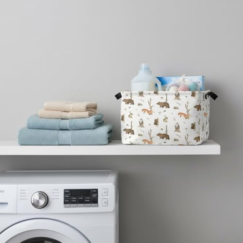 Image of Kid Storage Basket Bear Deer Jungle Decor | Cute Nursery, Baby Toy Clothes Storage Bin, Playroom Bedroom Decor