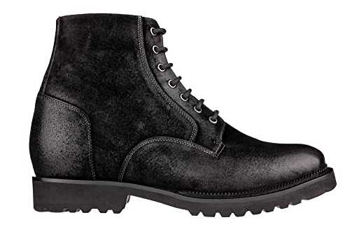 Image of CALTO Men's Invisible Height Increasing Elevator Shoes - Black Nubuck Leather Lace-up /Zip-up Casual Boots - 3.0 Inches Taller - K24401 - Size 6.5 D(M) US