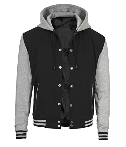 Image of Decrum Hooded Varsity Jacket Men - Fashion Trendy Casual High School Baseball Letterman Mens Hoodie Bomber Jackets