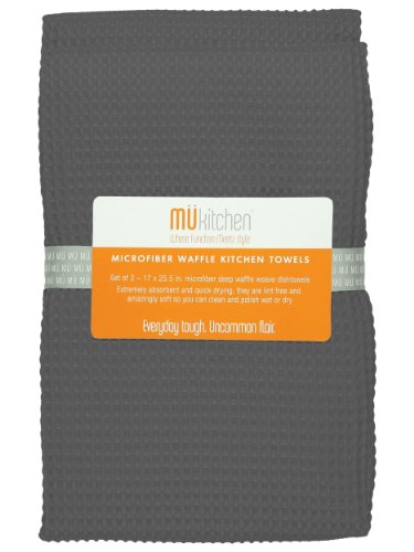 MUkitchen Microfiber Waffle Dishtowel, 17 by 25-1/2 Inches, Set of 2, Cadet Grey