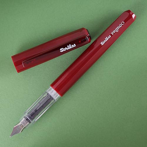 Image of Scrikss Primeo Burgundy Medium Nib Fountain Pen | 3 Cartridges Included | Stainless Steel Nib & ABS Body | in Blister Pack