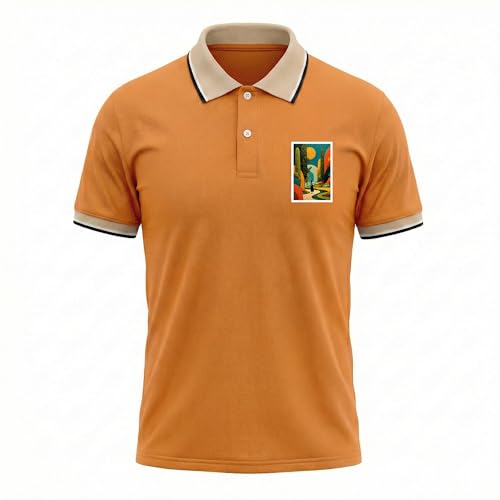 Image of Regular Fit Solid Half Sleeve Casual Tipping Collar Polo T-Shirt for Men