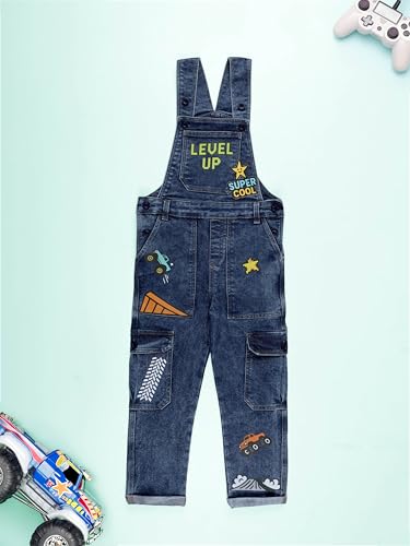 Image of KiddoPanti Unisex Denim Dungaree Pant With Cargo Pockets