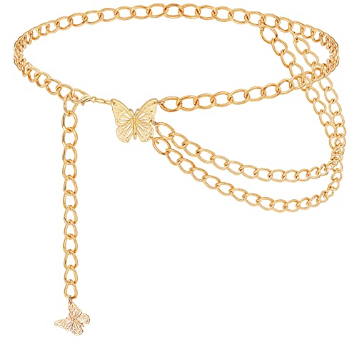YeeHeen Ceintures à Chaîne Papillon pour Femmes Chaîne De Taille Multicouche Corps Ventre Robes 130CM Gold Cover
