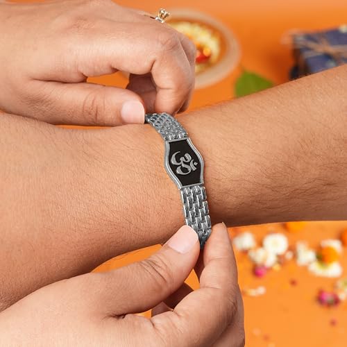 Image of The Wallet Store Divya Om Bracelet Rakhi, With Roli Chawal, Combo For Brother, Bhai, Bhaiyya, Best Rakshbandhan Gift, Durable Metallic Build