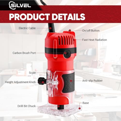 Silvel Wood Router, 800W Wood Routers For Woodworking, 6.5Amp 1.25Hp Hand Wood Router Tool thumb #4