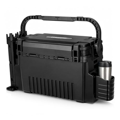 2-stöckig Groß Angelkoffer Tackle Box mit Rutenhalter & Becherhalter klappbarem Tragegriff 43×23×28cm Angelbox Angel Zubehör Organizer Angelzubehör Kunstköderbox Angelboxen Angelkasten (Black)