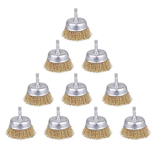 10 Pack Wire Cup Brush with 1/4-Inch Hex Shank, Rocaris 3 Inch Wire Drill Brush Set For Removal of Rust/Corrosion/Paint