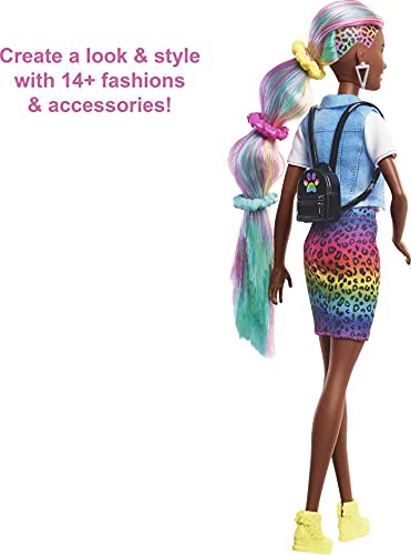 Muñeca Barbie Leopardo pelo arcoíris con accesorios miniatura 3