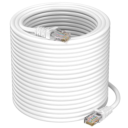 Image of Sounce Cat6 Ethernet Cable, 50 Meter | High Speed 550MHz / 10 Gigabit UTP LAN Cable | RJ45 Network Patch Cord for Modem, Router, TV, PC, Gaming Console, Printer, NAS & More - White