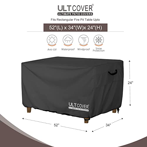 Ultcover Rectangular Gas Fire Pit Table Cover 52X34 Inch Waterproof Heavy Duty Firepit Cover, Black #TOP1