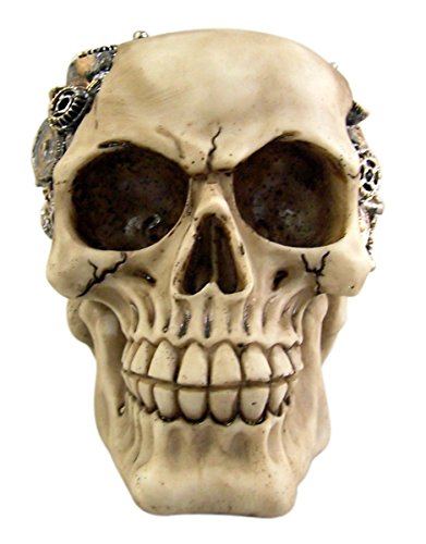 Figura de cráneo humano steampunk con engranajes miniatura 2