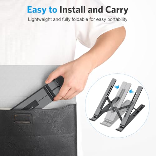 Laptop Stand, OMOTON Laptop Stand for Desk Ergonomic 7-Levels Angles Adjustable Computer Stand, Portable ABS Laptop Riser Holder Compatible with All Laptops and iPad（10-15.6"） (Bla image 8