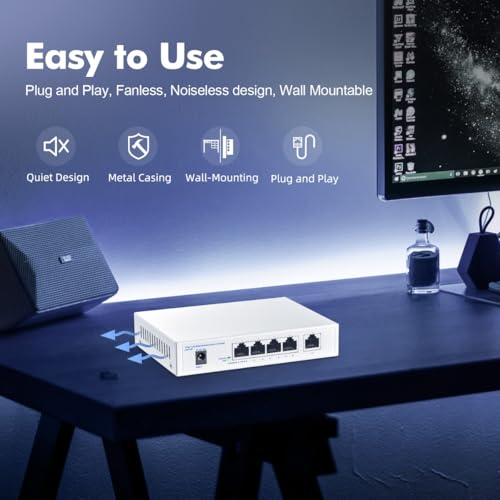 Image of 5-Port 2.5 Gigabit PoE Switch, 4 x 2.5G PoE+ Ports + 1 x 2.5G Uplink, YuLinca 2500Mbps Unmanaged Desktop Switch, IEEE 802.3bz /at /af Compliant, Auto MDI /MDIX, Plug & Play