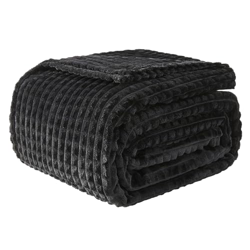 EMME Kuscheldecke Flauschige - 3D-Touch-Erlebnis 150x200cm Fleecedecke, Weiche Warme Wolldecke Überwurfdecke, Couchdecke, Decke für Sofa, Tagesdecke, Wohndecke, Schwarz