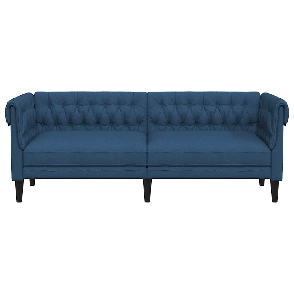 Divano Chesterfield 3 Posti Blu Tessuto | Schienale profondo, braccioli arrotolati, seduta imbottita, gambe robuste, capacità 110 kg per sedile