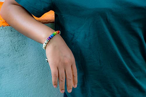 Hands Of Tibet Handmade Tibetan Prayer Mala Embedded Medicine Bracelet Yoga Healing Beads Adjustable Wrist Mala For Meditation Many Color Choices (Seven Chakra and White)3