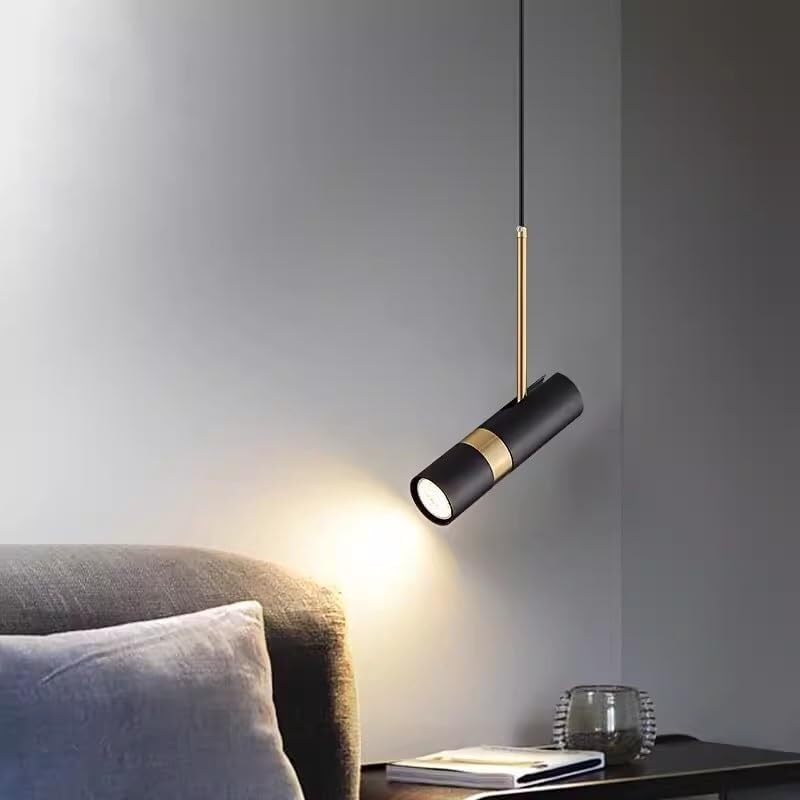 Adjustable Spotlight Pendant Lamp, GU10 Black Chandelier with Adjustable Height for Kitchen Island & Studio(Black+Gold)