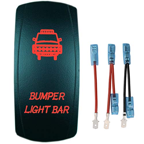 QUNQI STAR 5 pin Laser Backlit Rocker Switch Rock Lights 20A 12V On/Off LED Light Toggle Switch with Jumper Wires Set（Bumper Light BAR,Red）