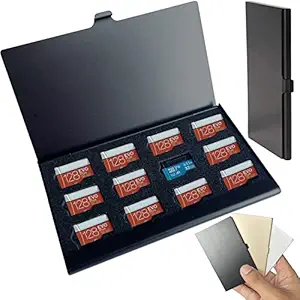 12 Slots Micro SD Card Holder, TF Card Case,Ultrathin Mini Aluminum Waterproof Memory Card Carrying Case,Rustproof Memory Card Protector Cover Storage for Micro SD/Micro SDHC/TF Cards (Black Color)