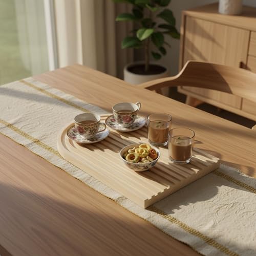 Image of Curated Cart Bamboo Wooden Rainbow Decor Tray, Decorative Serving Tray, Chopping & Serving Board, Table Tray for Decoration, Kitchen Counter, Dining Table, Living Room & Home Decor