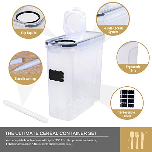 Cereal Containers Storage Set - 4 Piece Airtight Large Food Storage Containers(135.2oz), BPA Free Dispenser Plastic Cereal Storage Containers - Image 5