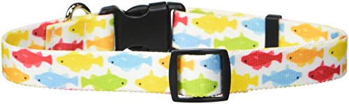 Image of Yellow Dog Design Rainbow Fish White Dog Collar, Medium-3 /4 Wide fits Neck Sizes 14 to 20 inch /4 inch Wide