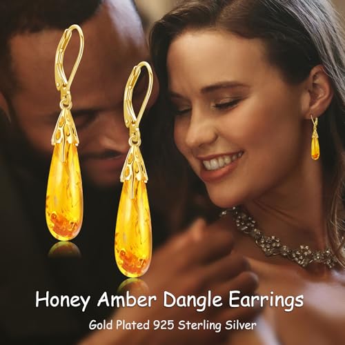 POPLYKE Lotus Hummingbird Bee Earrings 925 Sterling Silver Teardrop Moonstone Amber Onyx Lapis Lazuli Larimar Rose Quartz Moss Agate Dangle Earrings for Women Gemstone Jewelry2