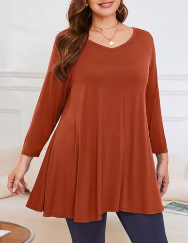 Image of LARACE Tunics 3 /4 Sleeve Plus Size Tops for Women V Neck Loose Fit Flowy Clothing for Leggings