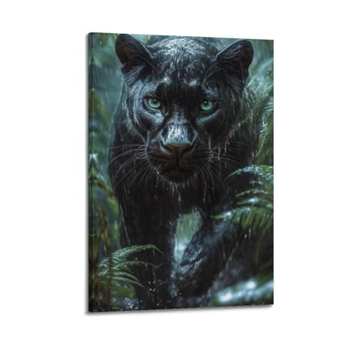 A Sleek Black Panther Walks Through Dense Jungle During A
