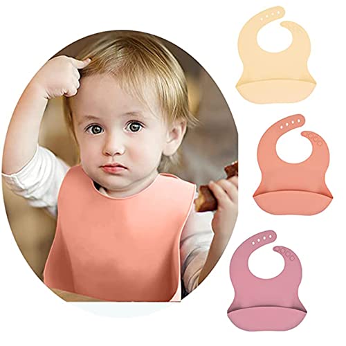 Image of LAUIEKNA Silicone Baby Bibs 3Pcs/Set Waterproof Adjustable Soft Feeding Bibs For Toddlers Food Catcher BPA Free