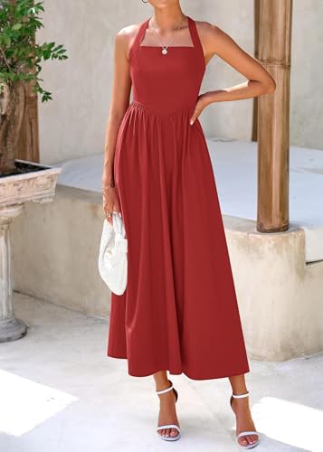 Image of KIRUNDO Summer Dresses for Women 2026 Halter Maxi Wedding Guest Party Cocktail Semi Formal Elegant Classy Long Sundress