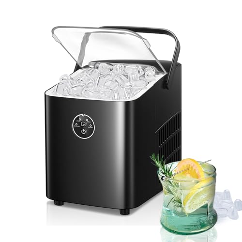 FOHERE Ice Maker Machine Countertop 𝒘𝒊𝒕𝒉 𝑯𝒂𝒏𝒅𝒍𝒆, 28lbs in 24H, Ice Ready in 6-8 Mins, 2 Ice Cube Sizes, Self Cleaning, Portable Ice Cube Maker. Ice Scoop & Basket, Home/Kitchen/Office/Bar