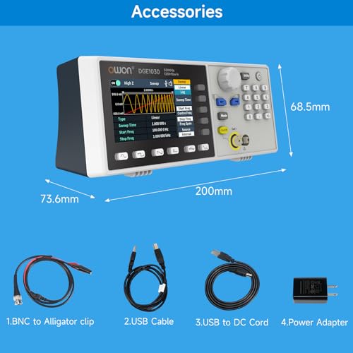 OWON DGE1030 Signalgenerator - Ein-Kanal Funktionsgenerator, 30 MHz Frequenzausgabe, 125 MSa/s Abtastrate, 14-Bit Auflösung, 3.6\ TFT-Farb-LCD, Unterstützt SCPI und LabVIEW